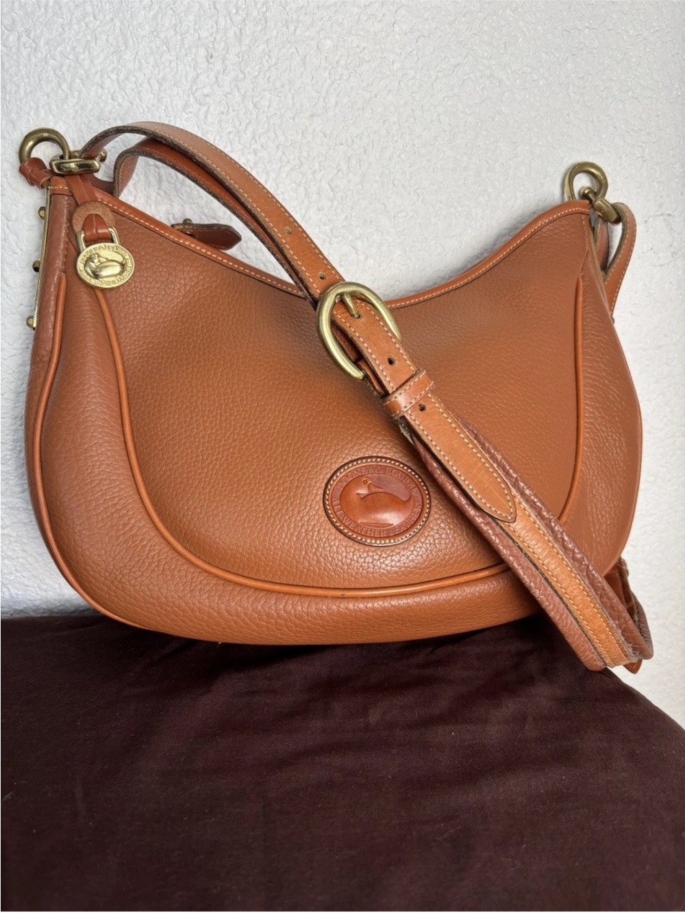 Dooney & Bourke Leather Saddle Bag in Cognac Brown